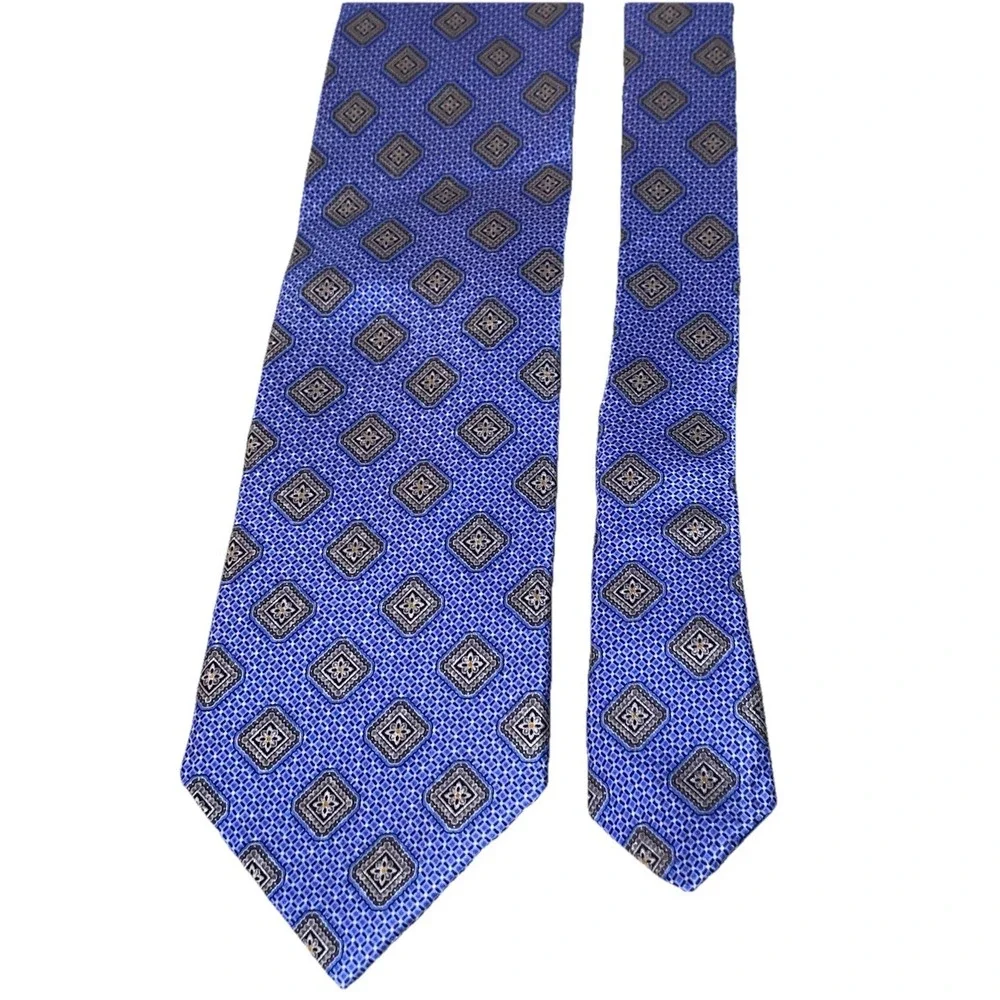 J.Z.RICHARDS MEN'S BLUE&GRAY‎ SQUARES NECK TIE BOULDER 100% SILK TIE 62